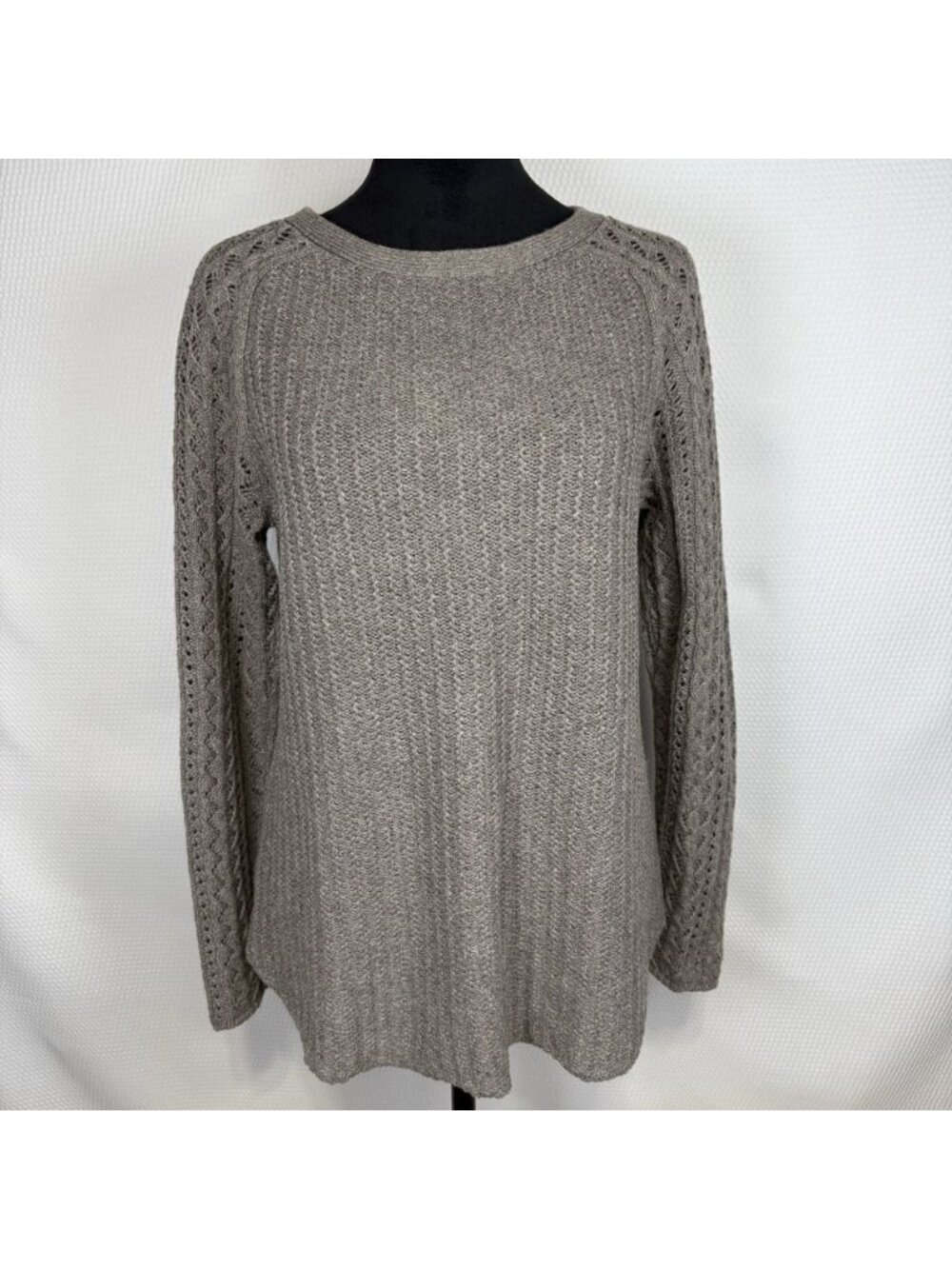 Ann Taylor LOFT Ribbed Knit Sweater Sz Medium Cotton Blend Raglan Sleeves Taupe